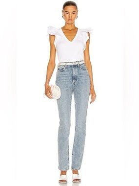 Veronica Beard White Ruffle Sleeve Top V Neck L NWOT